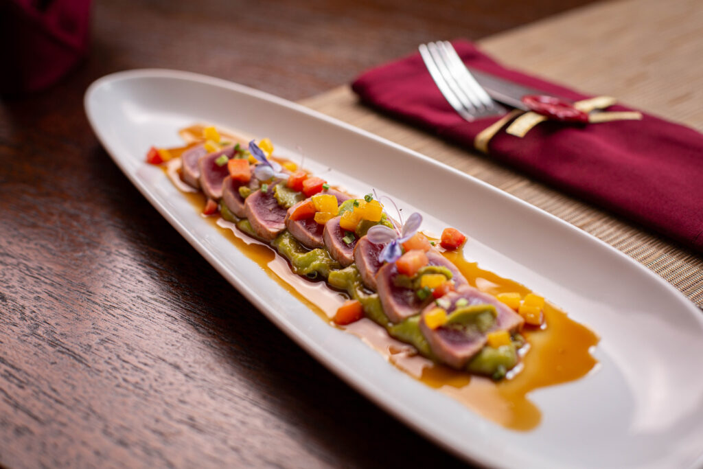 Red Tuna tataki on guacamole at Flavours Restaurant & Bar Hua Hin